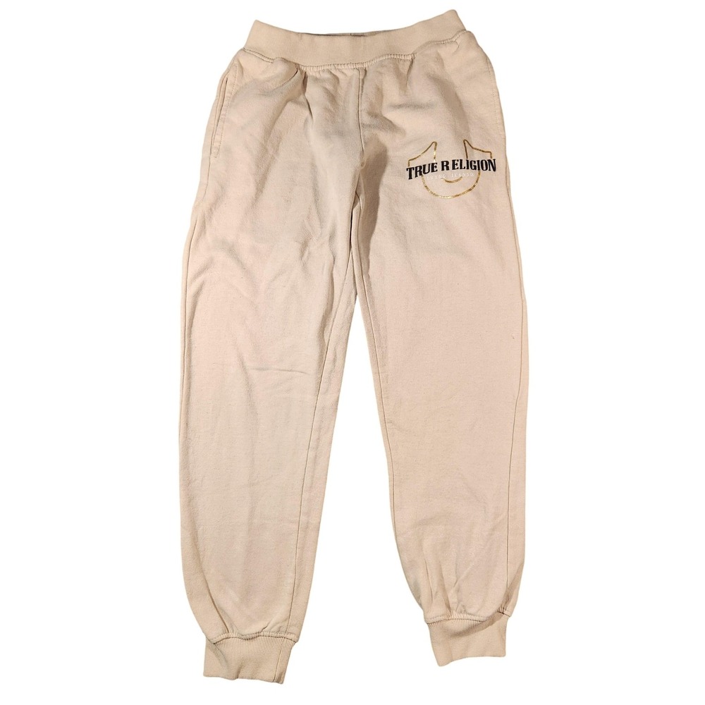 True Religion Pants Mens Medium‎ Beige Logo Jogger Sweatpants Casual Lounge